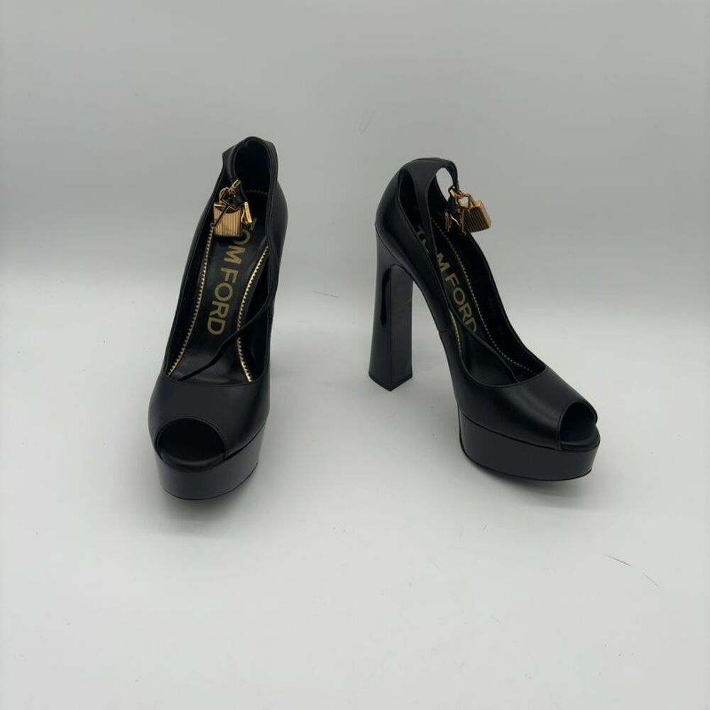 Tom Ford Tom Ford Black Peep Toe Heels with Gold Accents